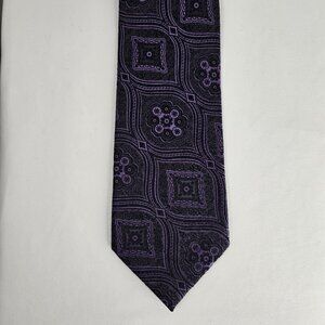 Emilio Ponti Roma Milano Handmade %100 Silk Purple and Black Abstract Design Tie